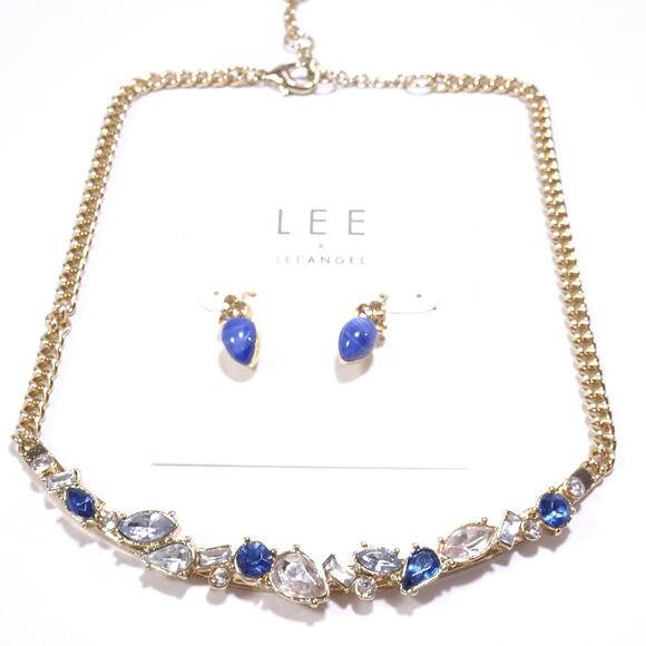 Neiman Marcus Women's Sapphire Crystal Cabochon Necklace Earrings Set NWT - Picture 1 of 5